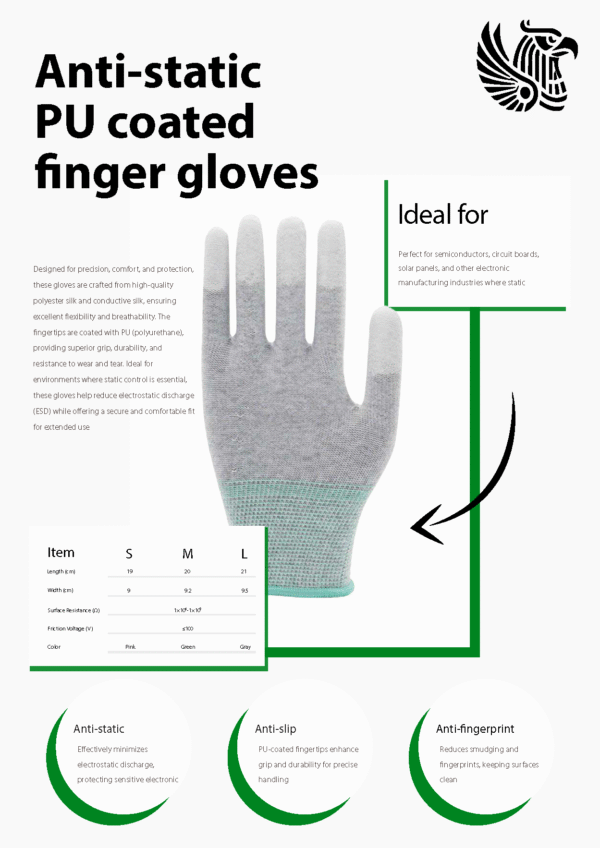 Anti-static PU coated fnger gloves - Image 2